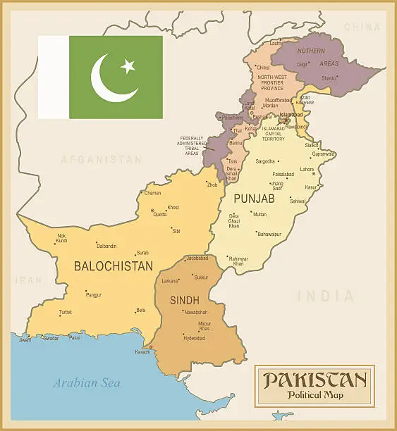 Vector illustration of Vintage Map of Pakistan