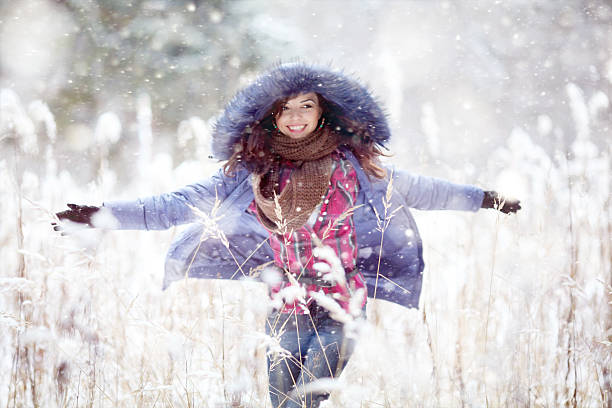 istock Girl having fun and jumping in the snow 470141804