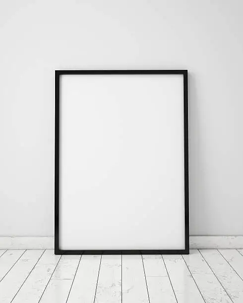 Photo of mock up poster in white scandinavian interior, background