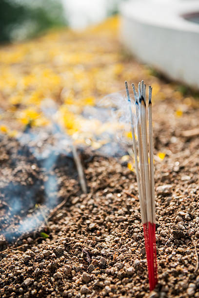 istock joss stick and yellow flower background at chinese cemetery. 470144650