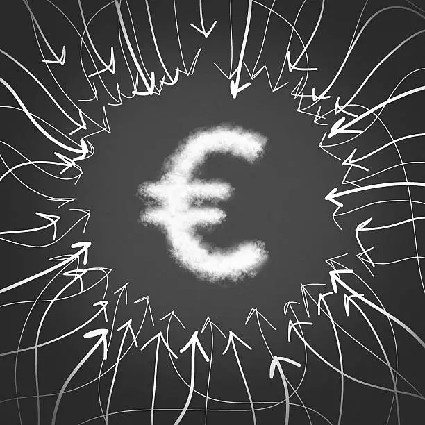 The arrows point to the Euro symbol. Euro sign.