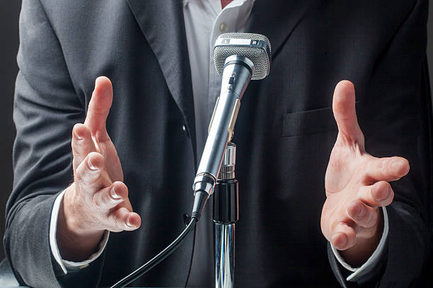 istock speech on a micro for business or political presentation 470149696