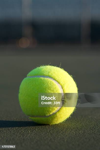 Tennis Ball Close Up On The Court Stock Photo - Download Image Now - Sports Court, Tennis Ball, Close-up