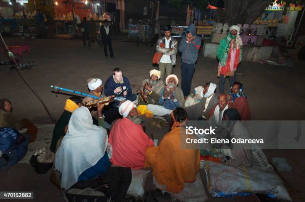 Group Of Sadhus Play In Local Musical Instruments In Orchha Stock Photo - Download Image Now