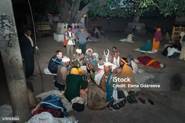 Group Of Sadhus Play In Local Musical Instruments In Orchha Stock Photo - Download Image Now