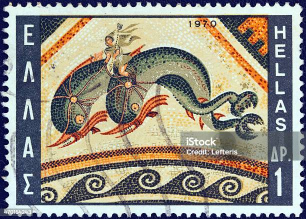 Grecki Pieczęć Pokazuje Delfina Mozaiki Delos Island - zdjęcia stockowe i więcej obrazów Grecja