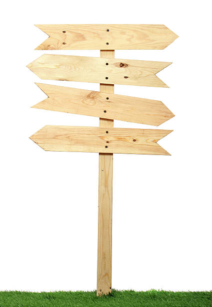 Blank wooden signs pointing in different directions