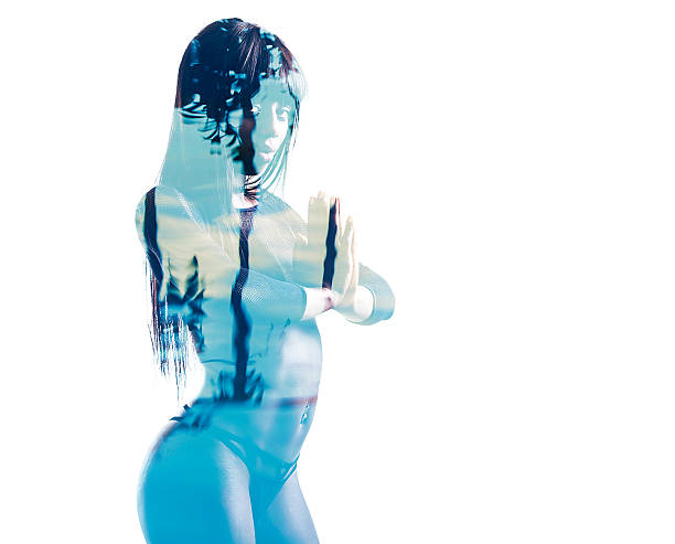 istock Double exposure of girl meditating and water reflection 470157438