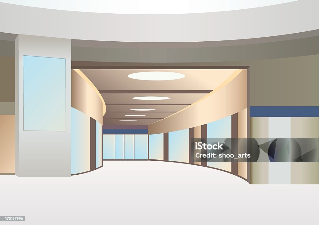 hall in trade center with corridor and windows, vector Indoors stock vector