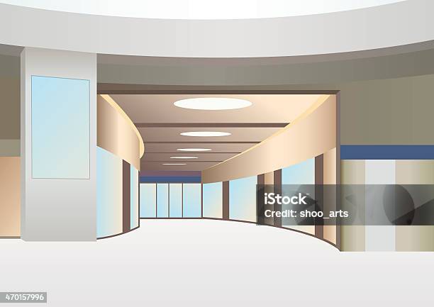 Hall In Trade Center With Corridor And Windows Vector Stock Illustration - Download Image Now