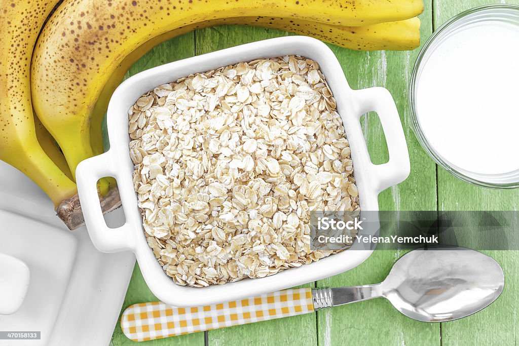 Oat flakes Banana Stock Photo