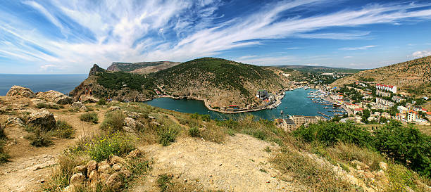 Mountains and sea. Balaklava bay stock photo