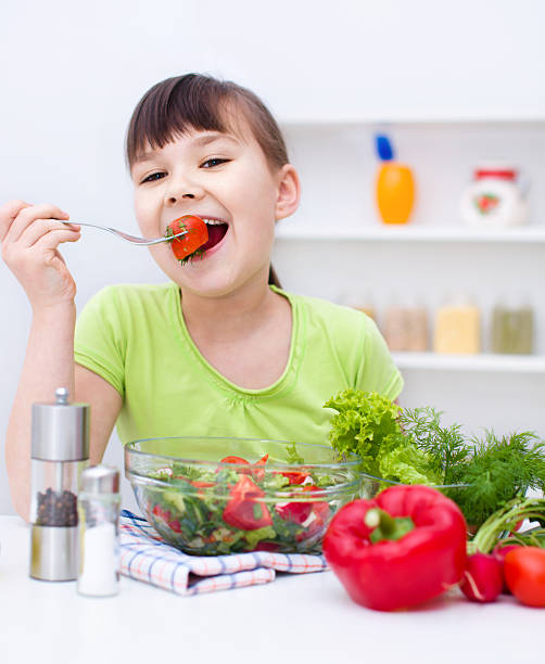 istock Girl eating salad 470164700