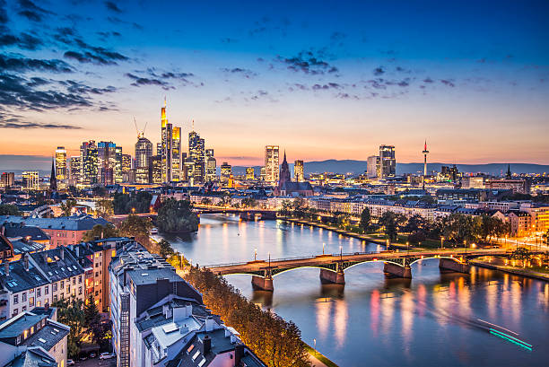 Ariel view of Frankfurt, Germany during twilight Frankfurt, Germany at the Cathedral. frankfurt main stock pictures, royalty-free photos & images