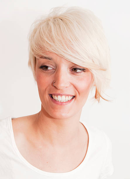 istock Beautiful woman with short white hair 470167363