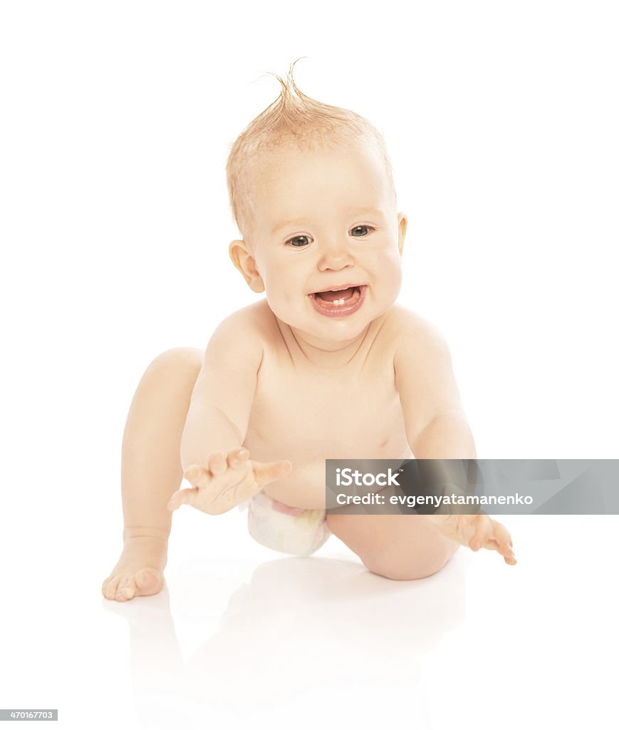 Hermoso bebé feliz aislado en pañales - Foto de stock de Bebé libre de derechos