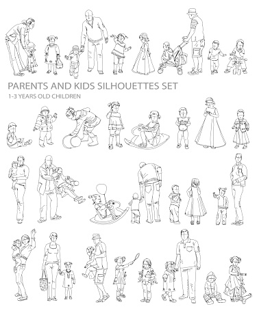 Children and babies sketch silhouettes