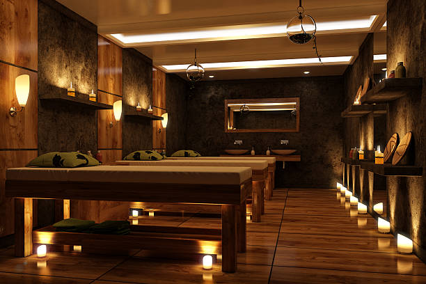 Massage room Interior of massage room. Render image. massage table stock pictures, royalty-free photos & images