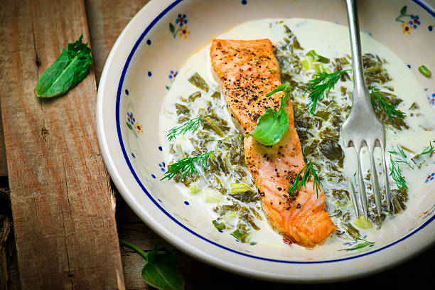 istock salmon with sauce from a sorrel. 470172640