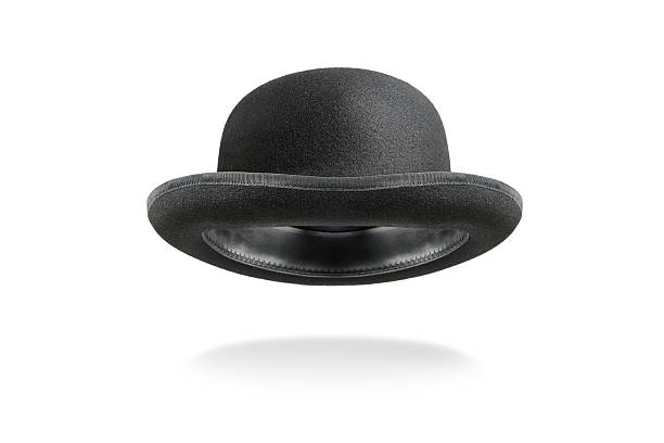 Bowler Hat Floating On White Background Bowler hat floating with drop shadow, isolated on white background. bowler hat stock pictures, royalty-free photos & images