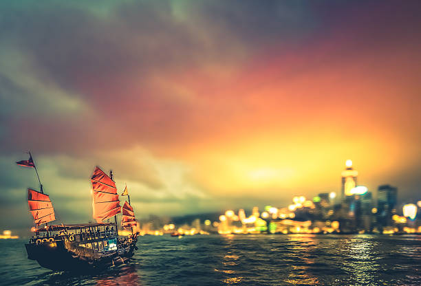 Junkboat in Hong Kong city / vintage color tone tuned