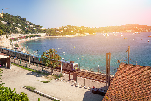 Railway station on the bay of Villefranche-Sur-Mer, France
