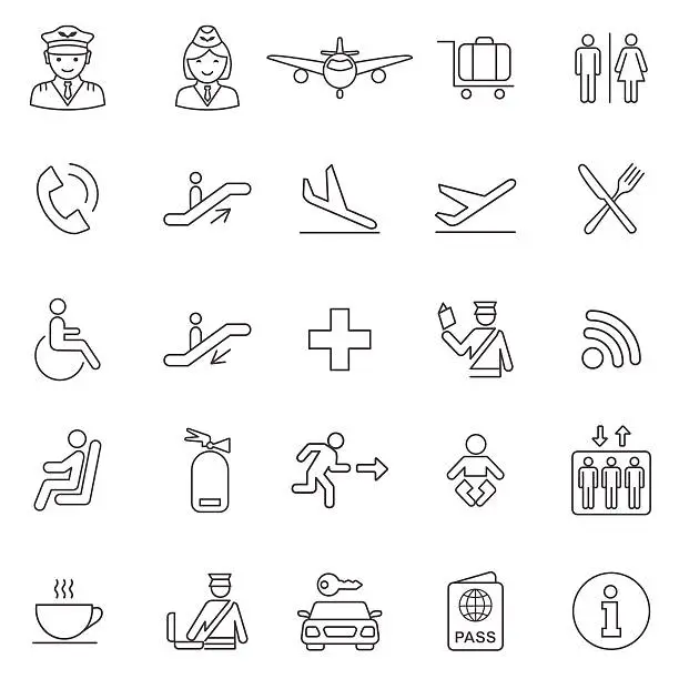 Vector illustration of Airport line icons set.Vector