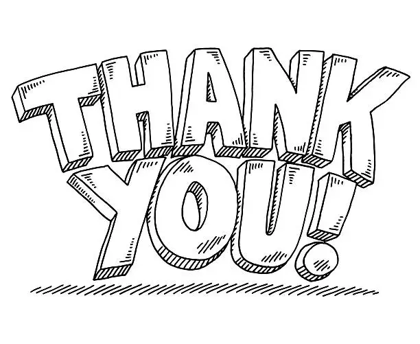 Vector illustration of Thank You Text Drawing