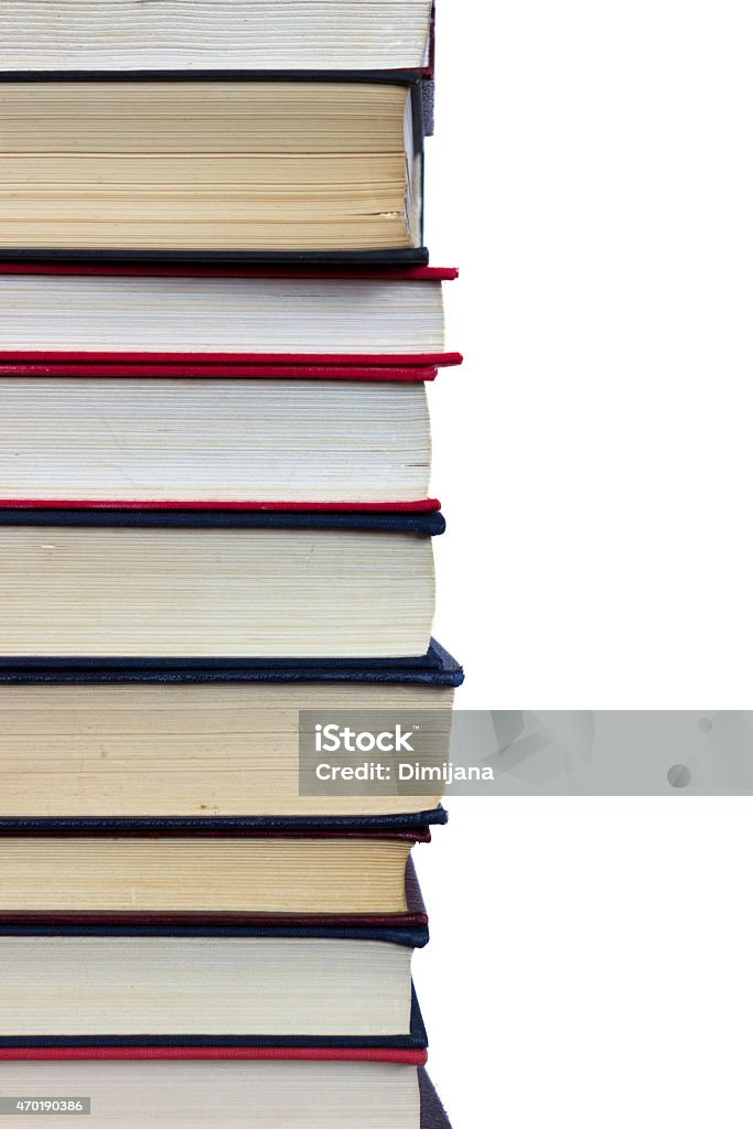 Pile of books Stack of books on white background, partial view 2015 Stock Photo