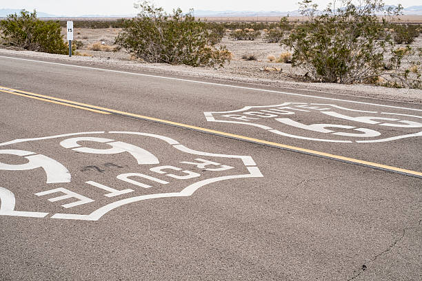 istock Route 66 Signs Painted On Old Highway 470196211