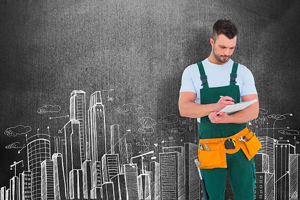 istock Composite image of repairman writing on a clipboard 470197762