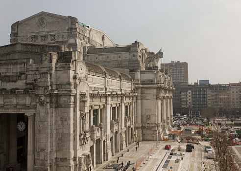 Milano Central Station building from the top, with Piazza Duca d'Aosta below