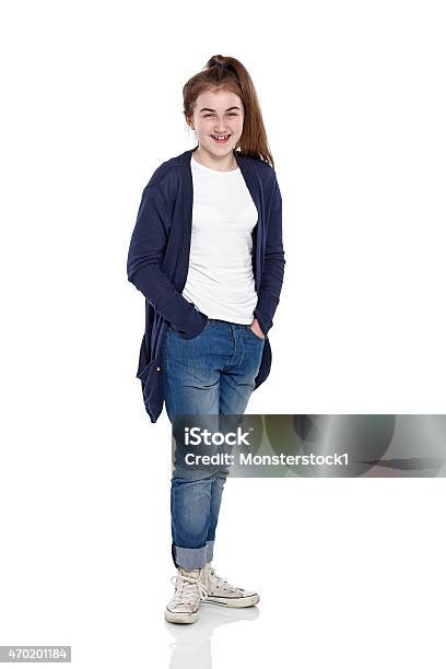 Pretty Young Girl Posing For Camera Stock Photo - Download Image Now - 12-13 Years, Cut Out, Girls