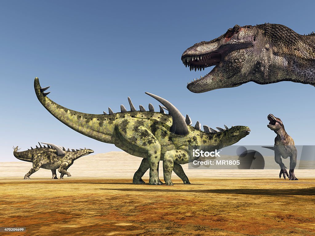 Gigantspinosaurus and Tyrannosaurus Rex Computer generated 3D illustration with the Dinosaurs Gigantspinosaurus and Tyrannosaurus Rex Animal Stock Photo