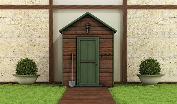 istock Wooden shed in a classic garden 470205270
