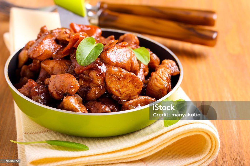 Chicken breast bits Chicken breast bits in soy sauce casserole 2015 Stock Photo