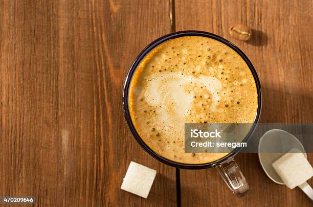 Cup Of Coffee On Wood Stock Photo - Download Image Now - 2015, Backgrounds, Cappuccino