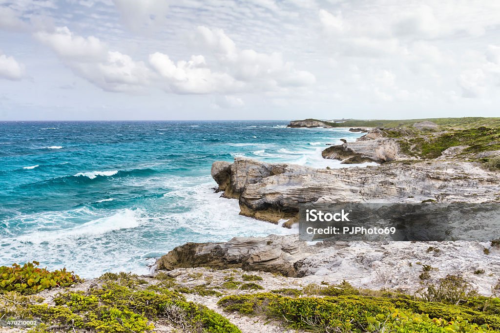 Atlantic coastline in Bahamas during cloudy day Caribbean landscape in winter time -  Atlantic coastline - Bahamas - Exuma  Exuma Stock Photo