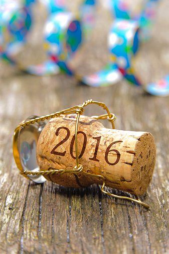 champagne cork marked with year 2016 as symbol for success