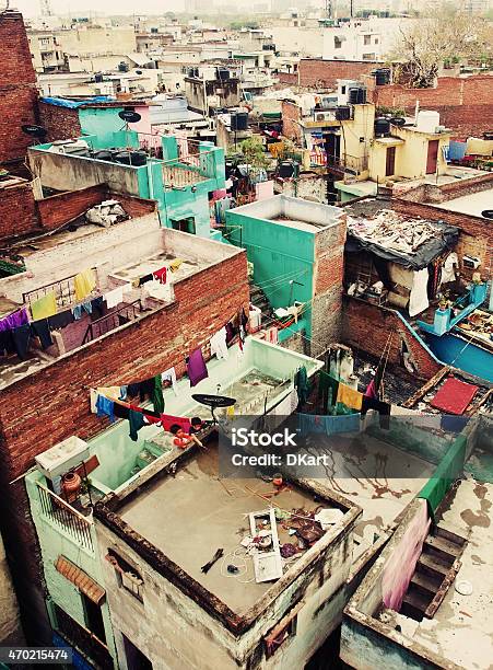 New Delhi Slums Stock Photo - Download Image Now - 2015, Aerial View, Allegory Painting