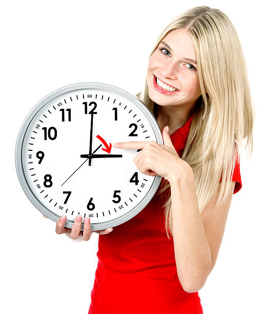 istock Young woman with a clock. Time management concept 470217670