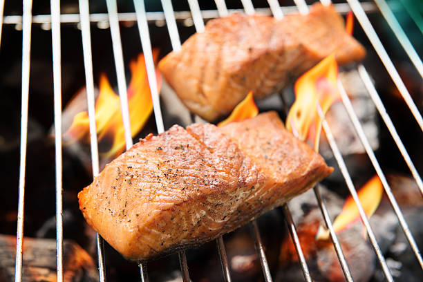 istock Grilled salmon on the flaming 470220946
