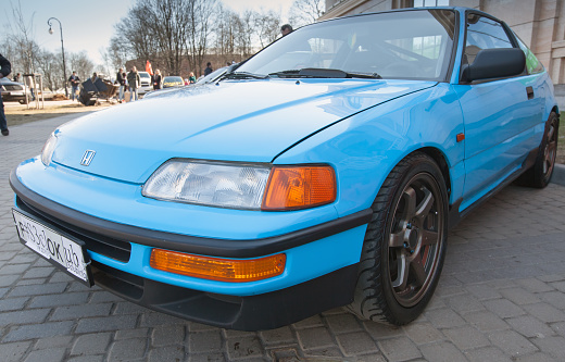 Saint-Petersburg, Russia - April 11, 2015: Blue sporty Honda Civic CRX stands parked on the city street