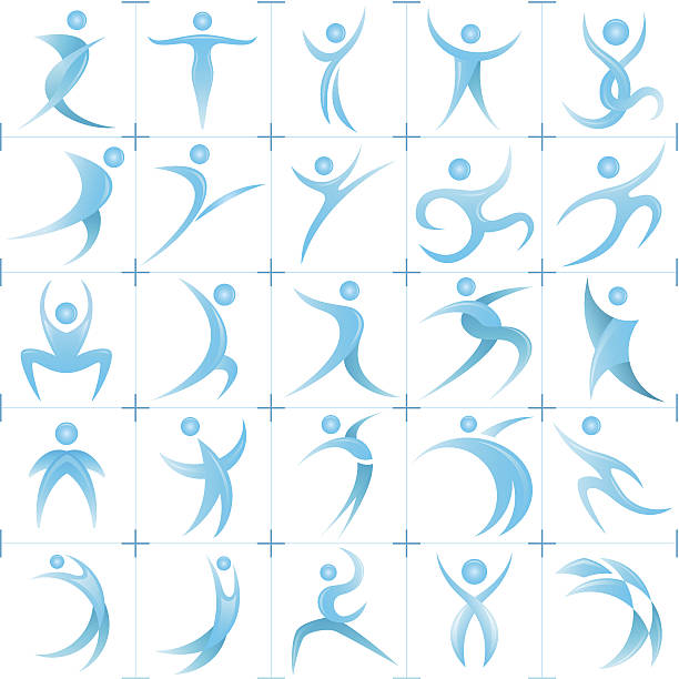 Human logo Blue human abstract shape logos set. Easy to edit, simple gradients. dance logo stock illustrations