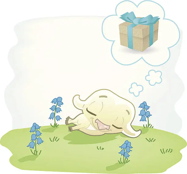 Vector illustration of cute sleeping sheep with presentdream.