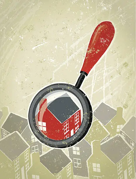 Vector illustration of Magnifying Glass Searching for a Dream Home