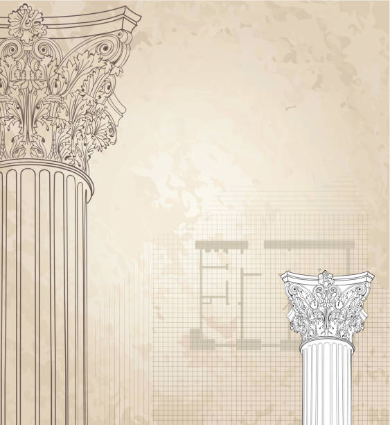 klasyczne kolumny tle. architektoniczne stary papier teksturowanej tapety - corinthian stock illustrations