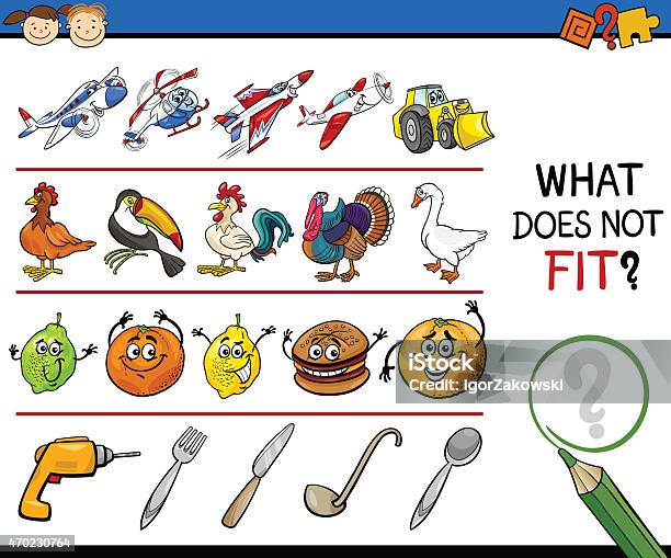 What Does Not Fit Game Cartoon Stock Illustration - Download Image Now - 2015, Brain Teaser, Cartoon