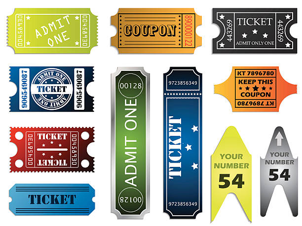 illustrazioni stock, clip art, cartoni animati e icone di tendenza di vari set di biglietto - ticket stub circus ticket counter label