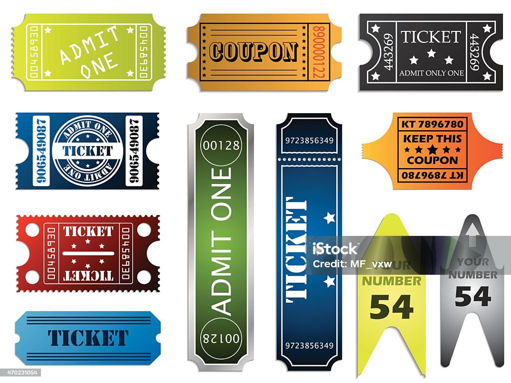 Various ticket set Various ticket set of 11 on white background 2015 stock vector